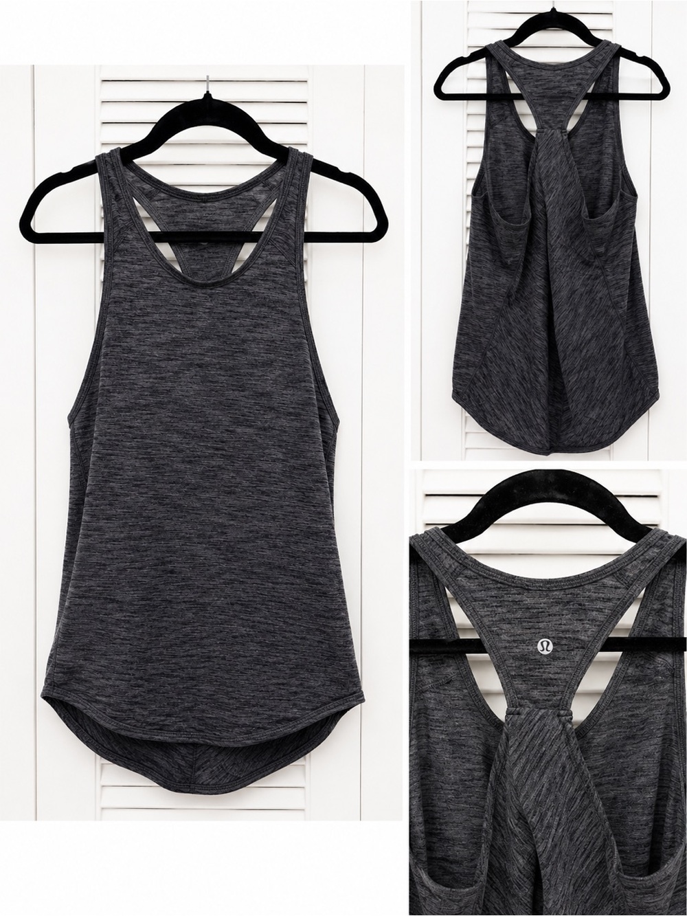 Lululemon racerback workout tank in heathered charcoal gray